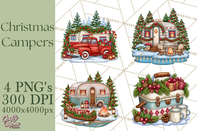 Christmas Camper Clipart PNG Vintage Holiday Camping