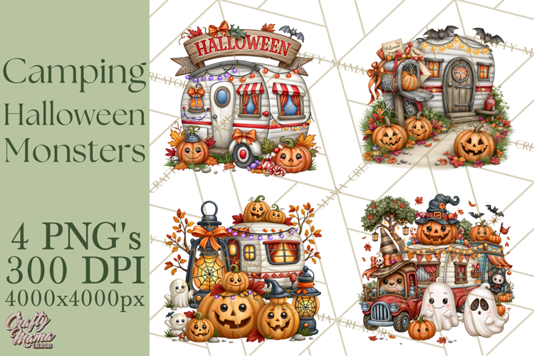 Halloween Camper Clipart PNG Cute Spooky Monsters