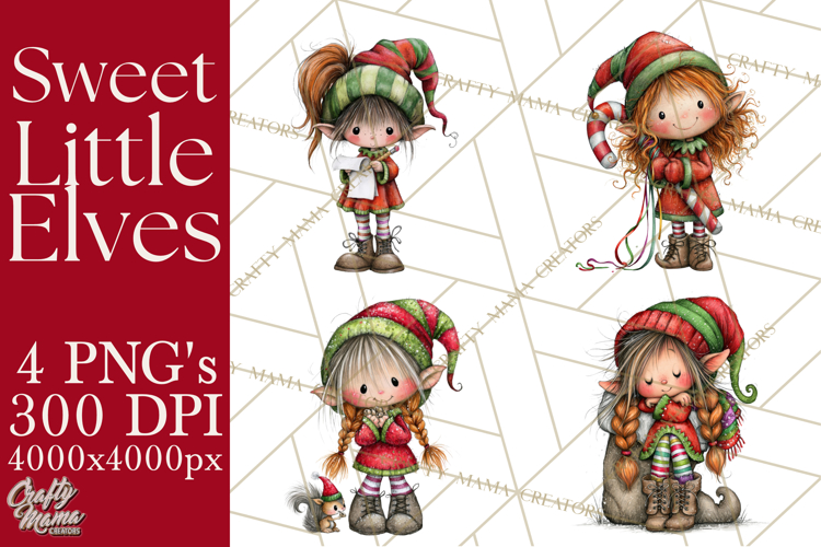 Sweet Little Christmas Elves PNG, Cute Holiday Elf Clip Art