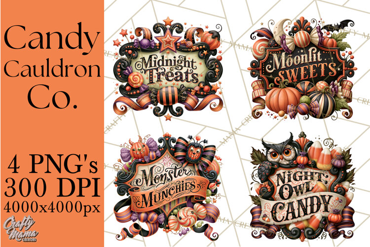 Retro Halloween Candy Shop Clipart PNG example image 1