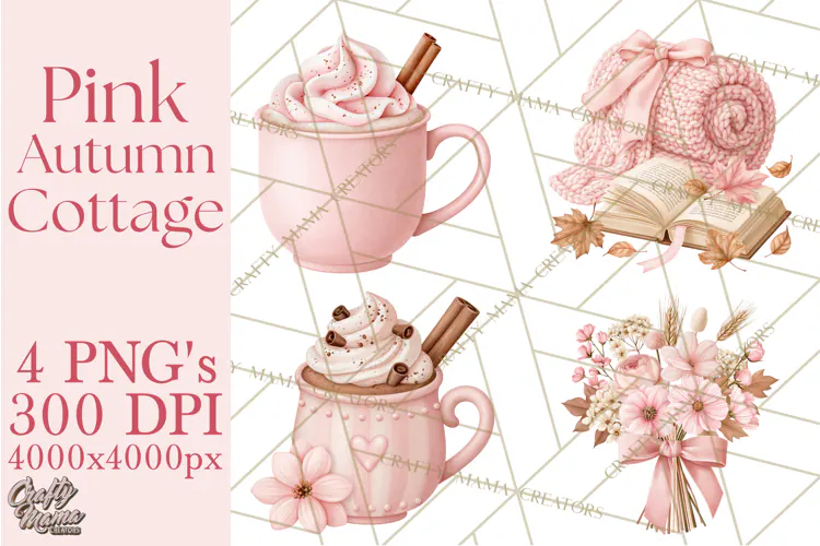 Pink Autumn Cottage Clipart PNG