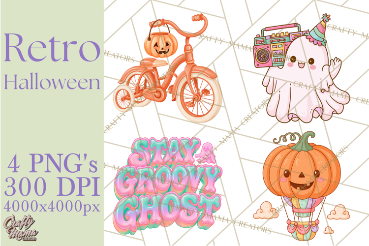 Retro Halloween Graphics, Pastel Spooky PNG, Retro Clip Art