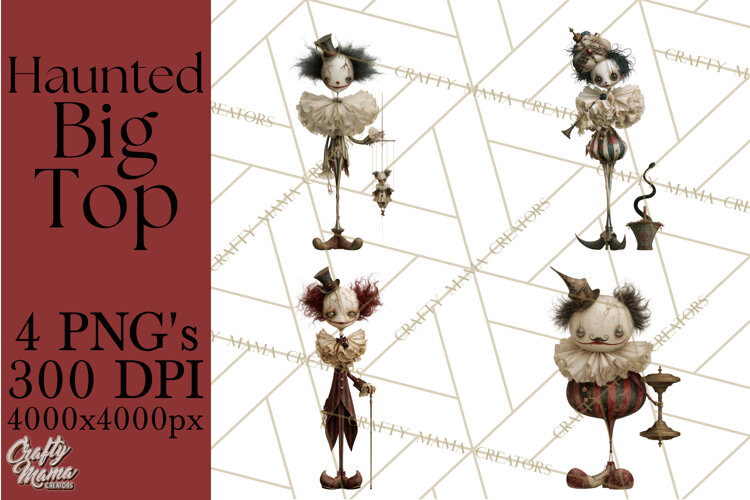 Haunted Circus Clipart PNG, Spooky Halloween Clowns example image 1
