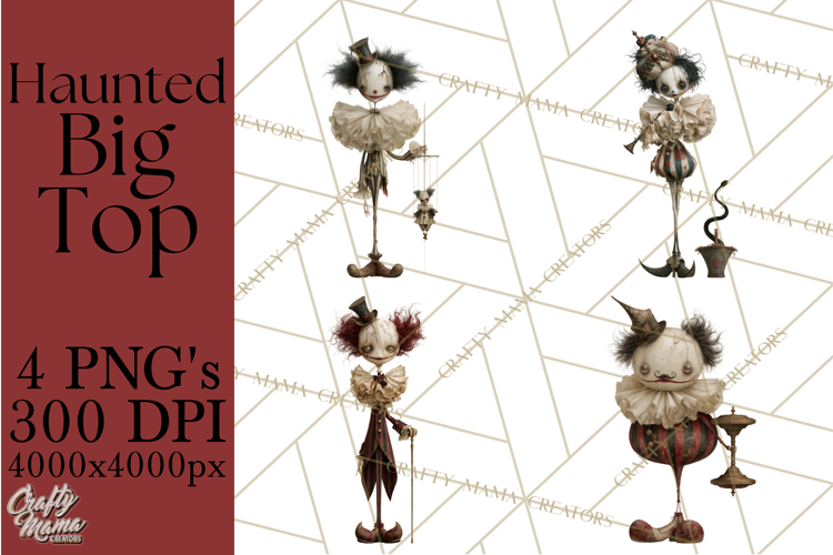 Haunted Circus Clipart PNG, Spooky Halloween Clowns