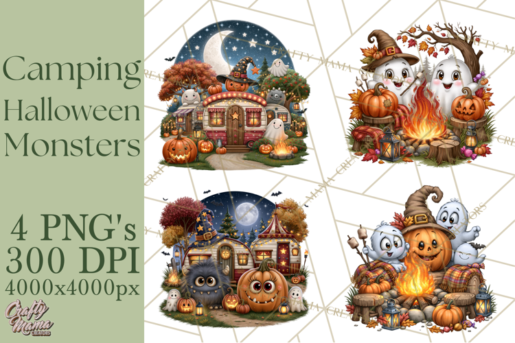 Halloween Camper Clipart PNG Cute Spooky Monsters