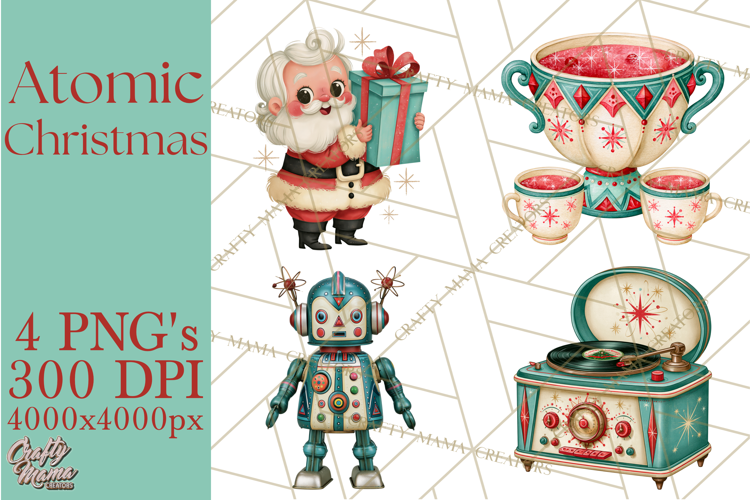 Atomic Age Christmas Clipart PNG, Retro 1950's Winter Decor