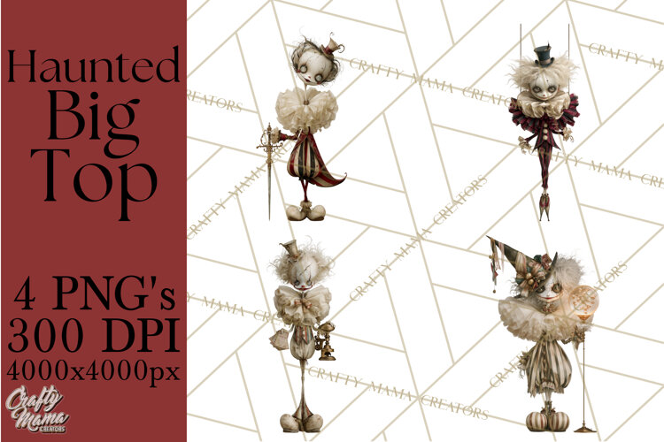 Haunted Circus Clipart PNG, Spooky Halloween Clowns example image 1