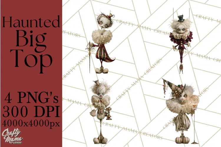Haunted Circus Clipart PNG, Spooky Halloween Clowns