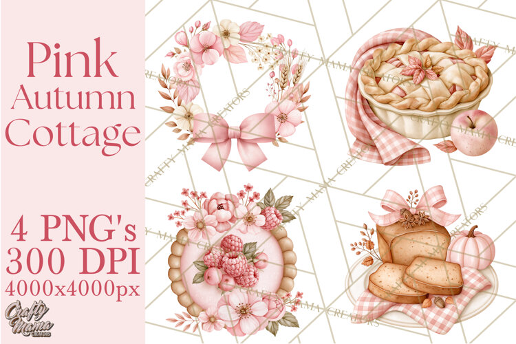 Pink Autumn Cottage Clipart PNG example image 1