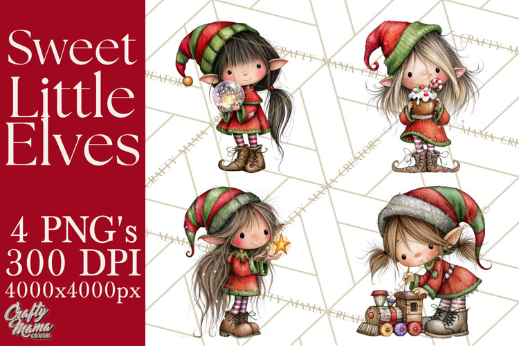 Sweet Little Christmas Elves PNG, Cute Holiday Elf Clip Art example image 1