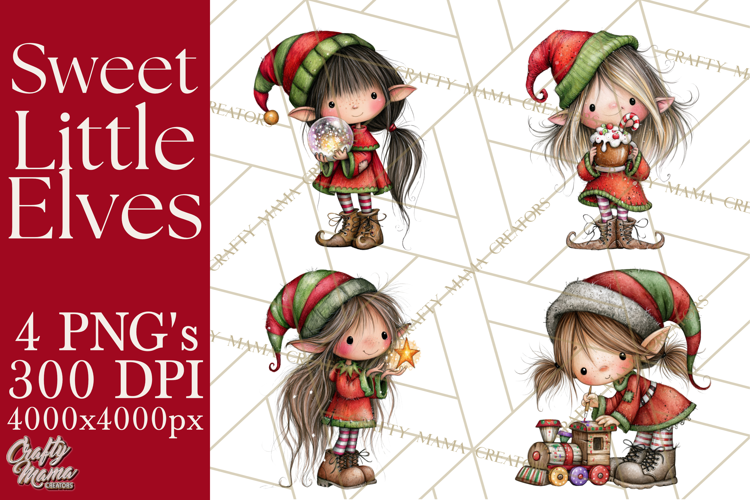 Sweet Little Christmas Elves PNG, Cute Holiday Elf Clip Art