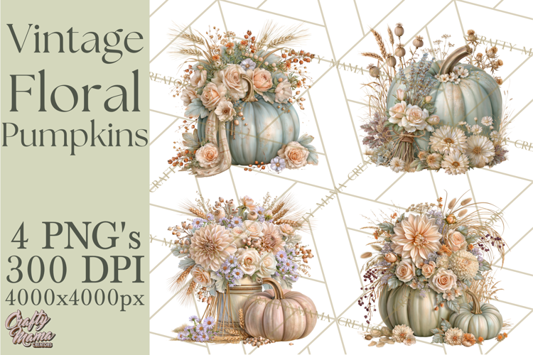Vintage Floral Pumpkin Clipart PNG, Fall Halloween