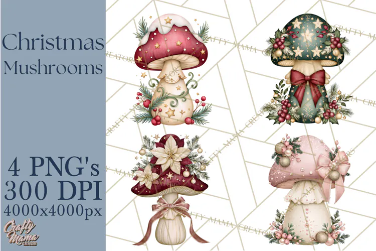 Christmas Mushroom Clipart PNG