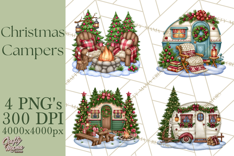 Christmas Camper Clipart PNG Vintage Holiday Camping