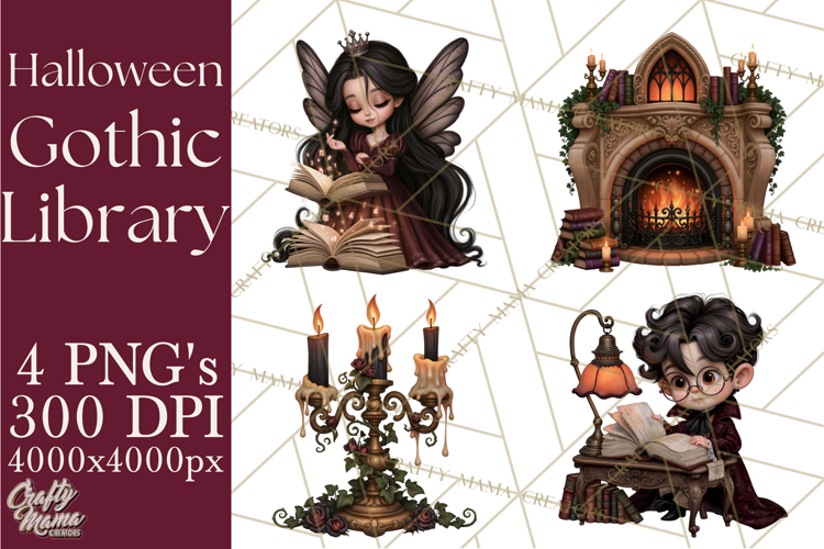 Gothic Library Clipart PNG, Halloween Book Lover