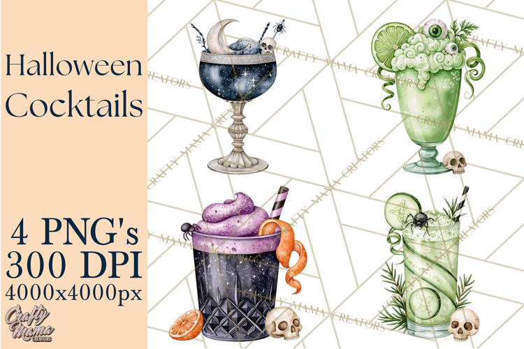 Halloween Cocktails Clipart PNG, Spooky Drinks