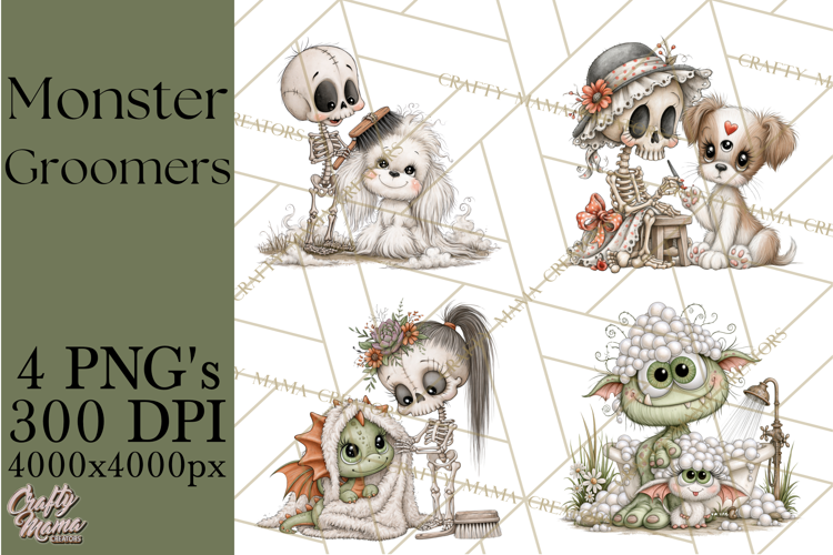 Monster Pet Groomers Halloween Clipart PNG