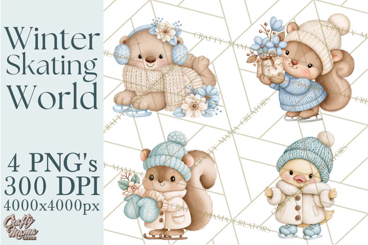 Winter Skating World Animals PNG