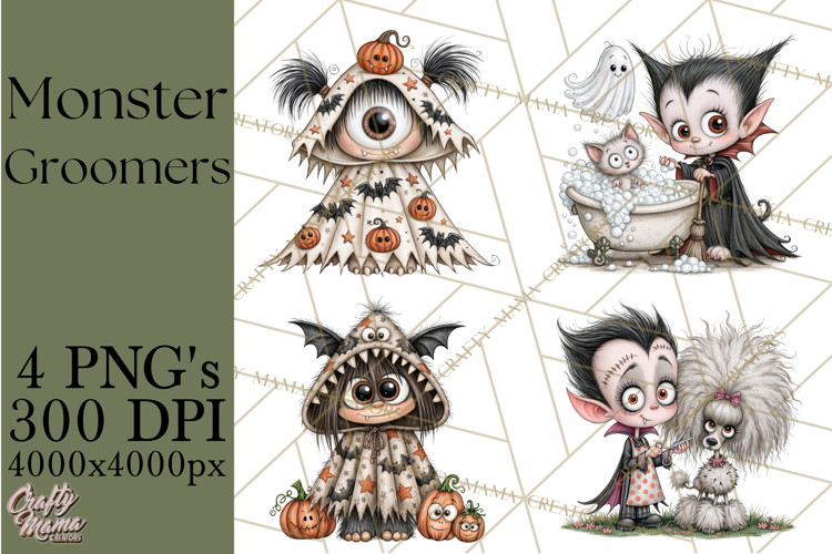 Monster Pet Groomers Halloween Clipart PNG