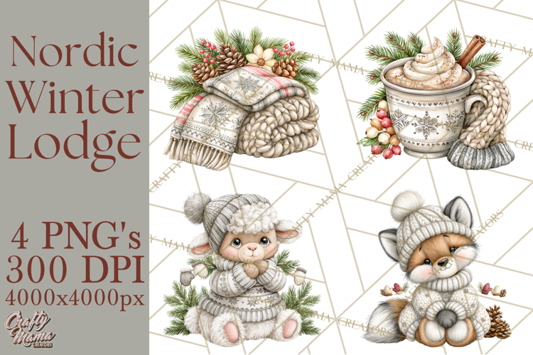 Nordic Winter Lodge Cozy Woodland Clipart PNG