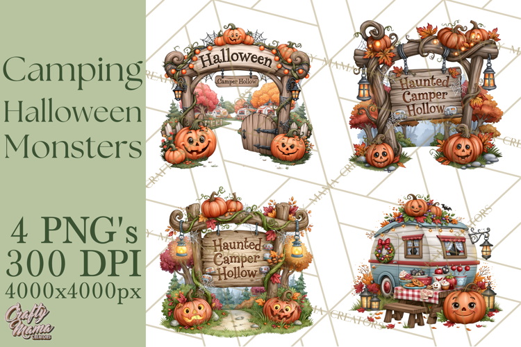 Halloween Camper Clipart PNG Cute Spooky Monsters