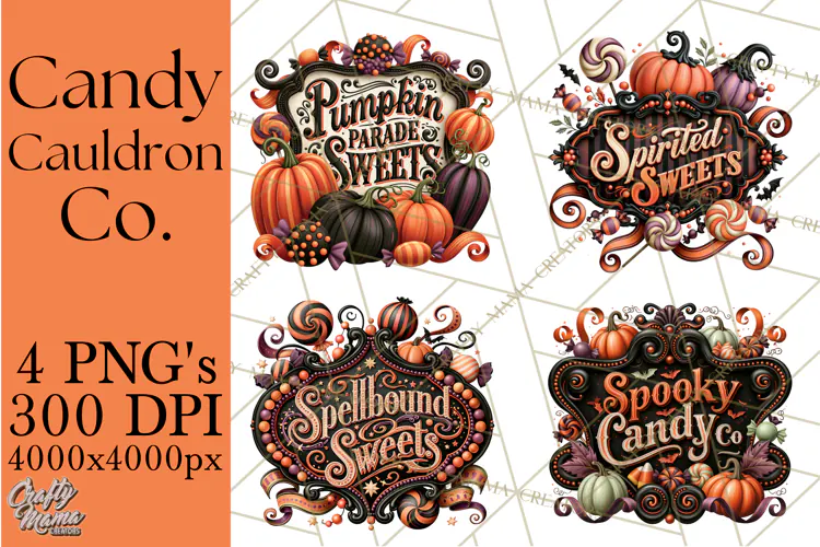 Retro Halloween Candy Shop Clipart PNG