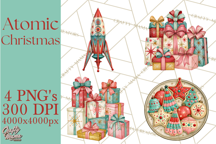 Atomic Age Christmas Clipart PNG, Retro 1950's Winter Decor