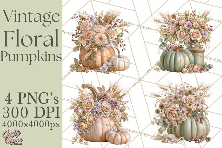 Vintage Floral Pumpkin Clipart PNG, Fall Halloween