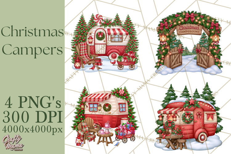 Christmas Camper Clipart PNG Vintage Holiday Camping