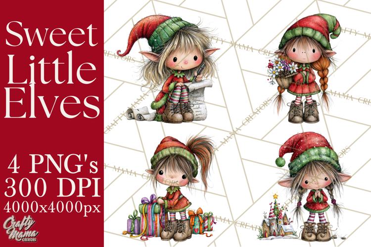 Sweet Little Christmas Elves PNG, Cute Holiday Elf Clip Art
