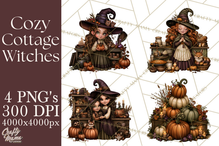 Cozy Cottage Witch PNG, Halloween Clipart example image 1