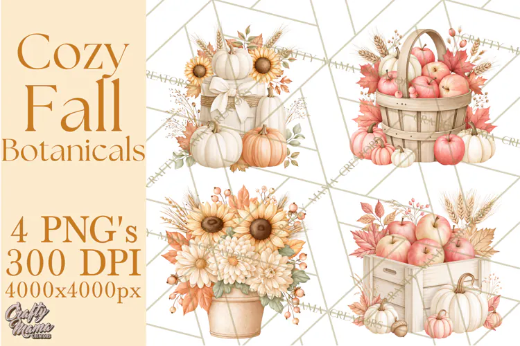Fall Harvest Florals Clipart PNG, Autumn Floral Designs