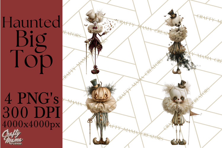 Haunted Circus Clipart PNG, Spooky Halloween Clowns example image 1