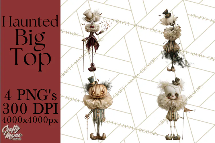 Haunted Circus Clipart PNG, Spooky Halloween Clowns