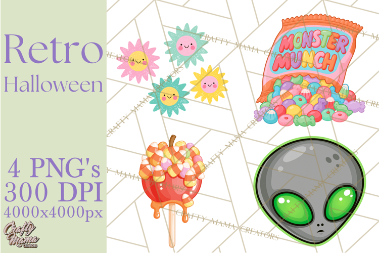 Retro Halloween Graphics, Pastel Spooky PNG, Retro Clip Art