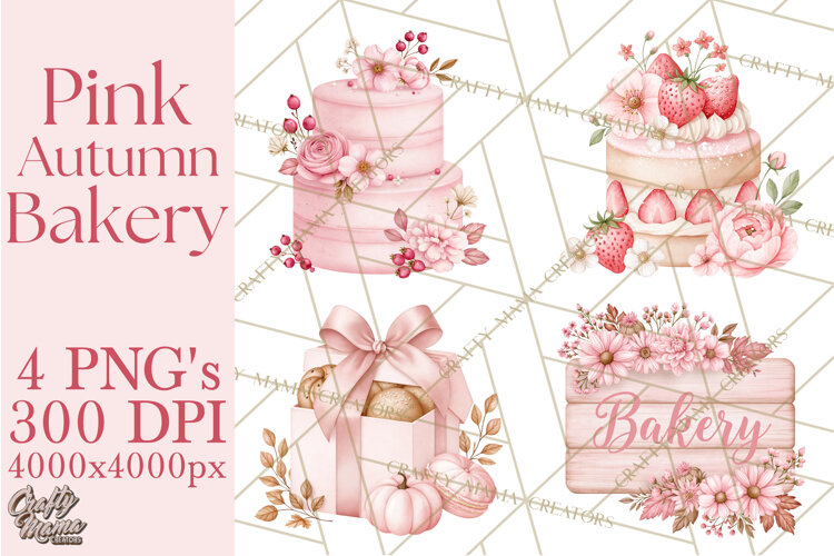 Pink Autumn Bakery Clipart PNG example image 1