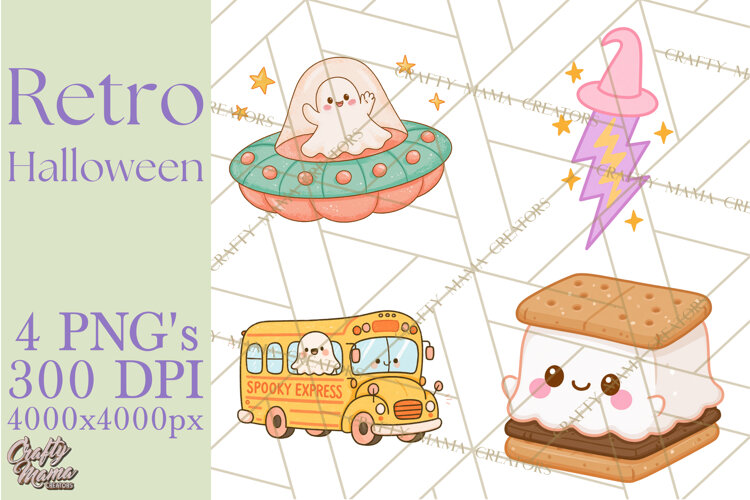 Retro Halloween Graphics, Pastel Spooky PNG, Retro Clip Art example image 1