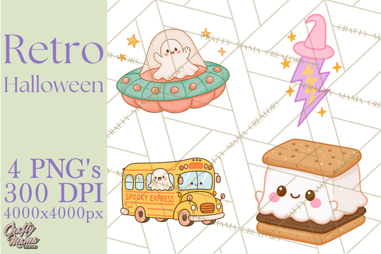 Retro Halloween Graphics, Pastel Spooky PNG, Retro Clip Art