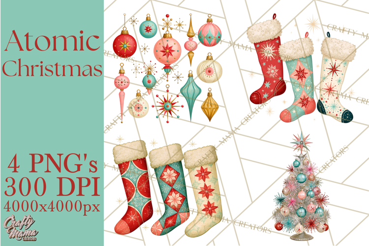Atomic Age Christmas Clipart PNG, Retro 1950's Winter Decor