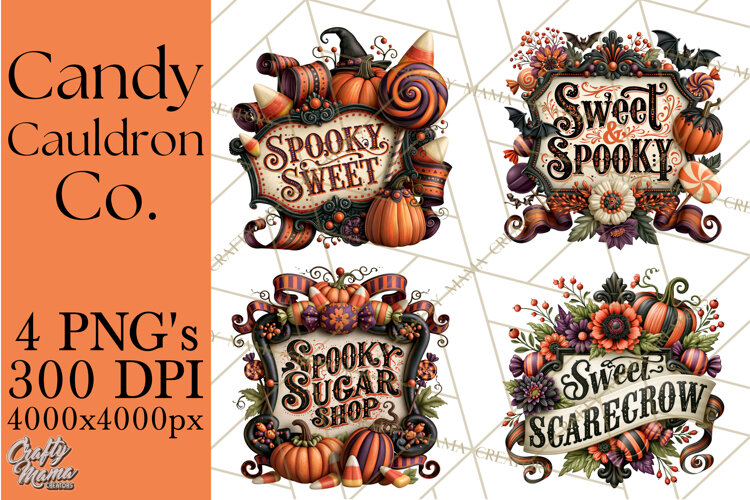 Retro Halloween Candy Shop Clipart PNG example image 1