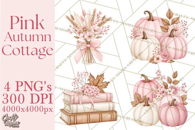Pink Autumn Cottage Clipart PNG