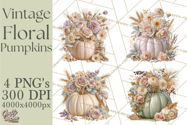 Vintage Floral Pumpkin Clipart PNG, Fall Halloween