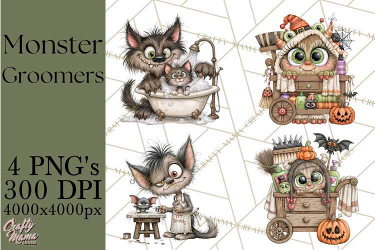 Monster Pet Groomers Halloween Clipart PNG
