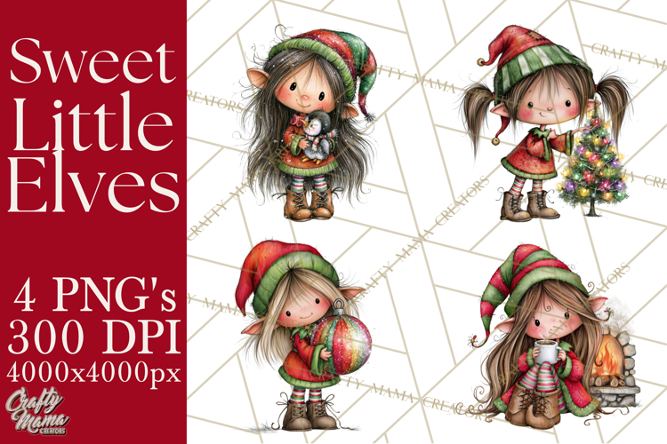 Sweet Little Christmas Elves PNG, Cute Holiday Elf Clip Art