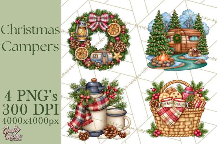 Christmas Camper Clipart PNG Vintage Holiday Camping