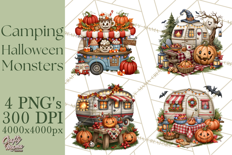 Halloween Camper Clipart PNG Cute Spooky Monsters