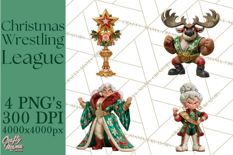 Christmas Wrestling Clipart PNG, Santa Wrestlers