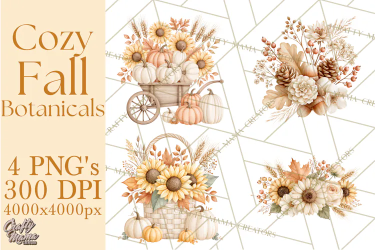 Fall Harvest Florals Clipart PNG, Autumn Floral Designs