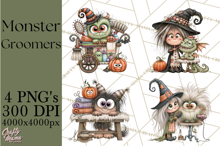 Monster Pet Groomers Halloween Clipart PNG