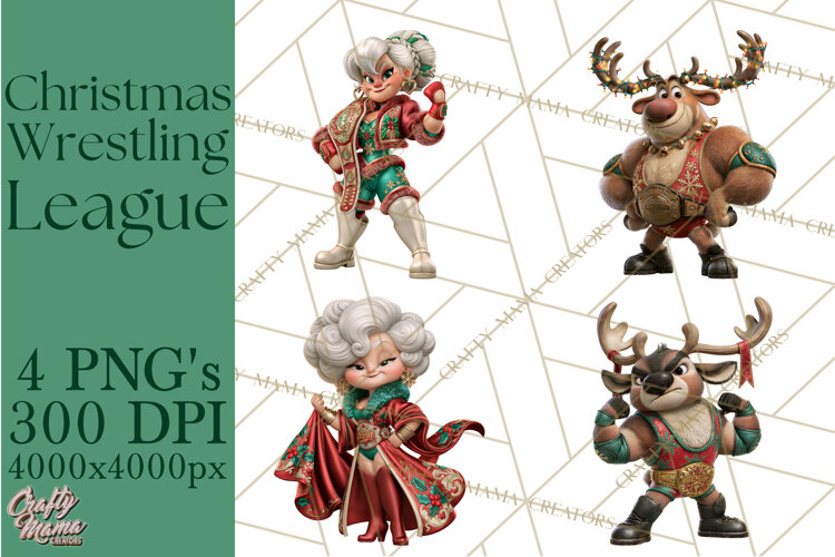 Christmas Wrestling Clipart PNG, Santa Wrestlers example image 1